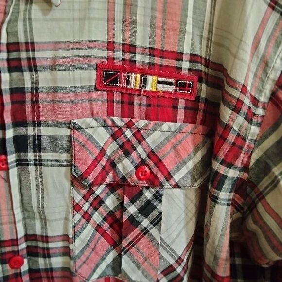 Evolution in Design Long Sleeve Button Down Shirt Sz 2XL White Red Black Patches - Picture 5 of 8